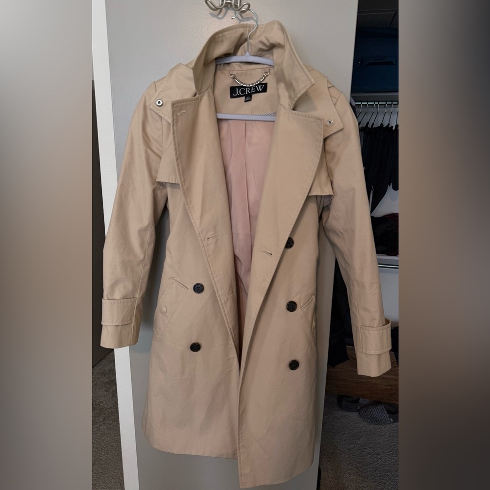 J. Crew Beige Trench Coat with Chain Detail